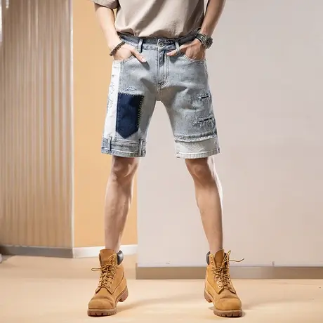 Modi Nick/摩帝尼克夏季男士五分裤中裤修身牛仔潮流薄款弹力短裤商品大图