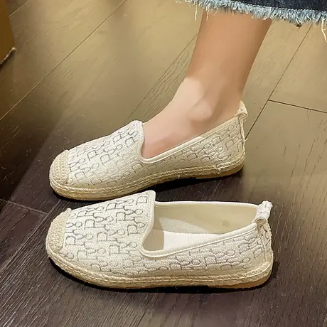 渔夫鞋女2023春秋新款草编懒人一脚蹬豆豆鞋百搭休闲平底乐福单鞋商品大图