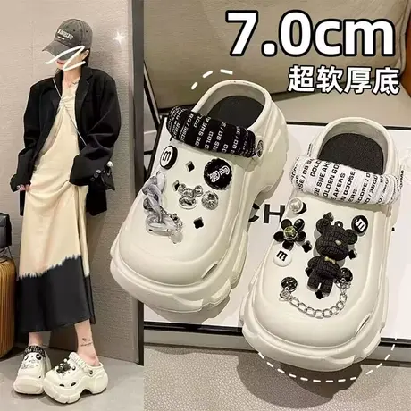 高跟洞洞鞋女夏季外穿2023年新款松糕厚底可爱包头防滑两穿凉拖鞋商品大图