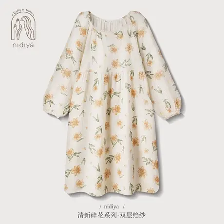 妮狄娅2023新款睡衣睡裙女春秋季纯棉长袖双层纱布宽松甜美家居服商品大图