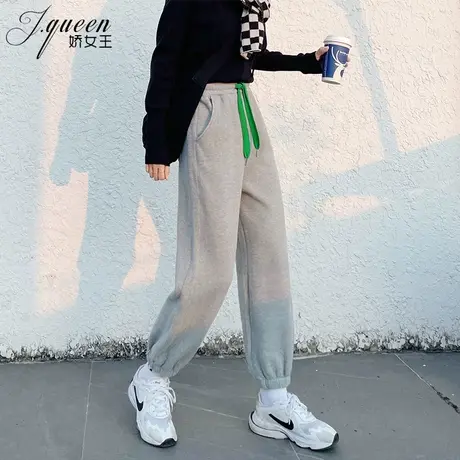 灰色卫裤女高腰春季新款百搭宽松显瘦运动休闲裤系带直筒束脚裤子商品大图