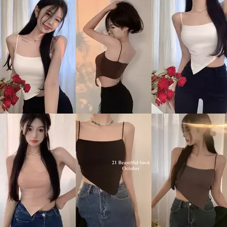吊带小背心女装夏季带胸垫白色不规则纯欲性感外穿内搭打底衫上衣商品大图