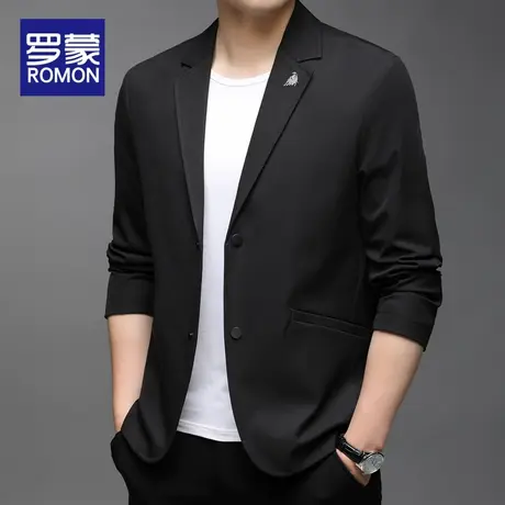 罗蒙休闲西服男2024春秋新款免烫抗皱细纹理单西上衣商务西装外套图片