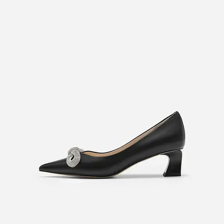 Nine West/玖熙2023年春夏新款粗跟蝴蝶结单鞋女气质浅口中高跟鞋图片