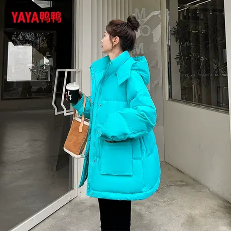 鸭鸭羽绒服女2023年秋冬新款中长款连帽休闲纯色宽松保暖外套L图片