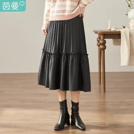 茵曼2023冬女装新款田园压褶设计宽松百搭文艺显瘦A字裙半身裙图片
