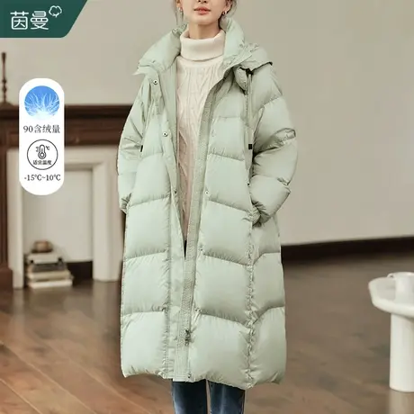 茵曼旗舰店长款连帽羽绒服女2023冬季新款加厚保暖鸭绒面包服外套商品大图