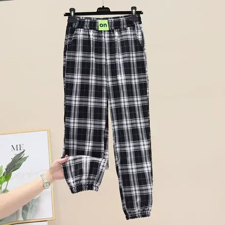 黑白格子裤女高腰显瘦宽松直筒休闲春秋网红阔腿夏季哈伦萝卜裤子图片
