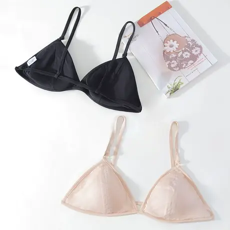 莫代尔防凸点内衣薄法式三角杯居家睡眠文胸无钢圈两点式商品大图