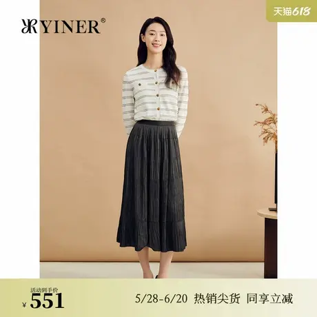 【醋酸系列】YINER音儿专选秋季法式亮丝条纹针织开衫图片