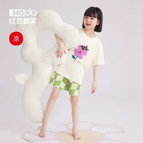 红豆【凉凉衣】女童短袖短裤睡衣套装可爱印花棉家居服夏季薄款图片