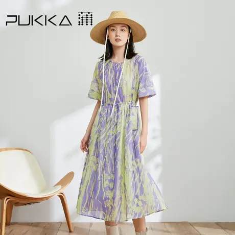 蒲PUKKA 2023春夏时装周同款丝棉欧根纱原创印花图案浪漫连衣裙图片