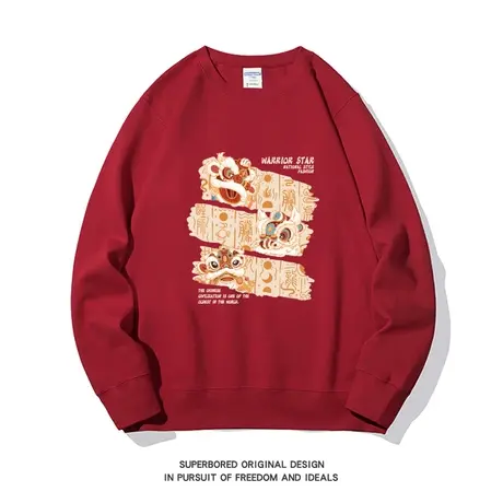 国潮时尚醒狮印花圆领卫衣男秋季小众设计感宽松休闲圆领套头上衣商品大图