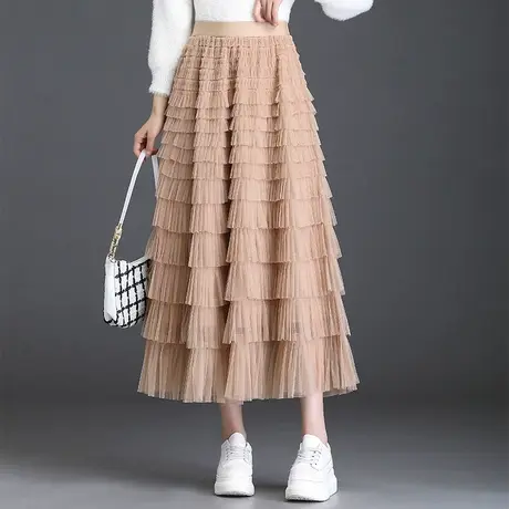 时尚多层次蛋糕裙半身裙春秋女2023新款洋气长裙网纱A字裙公主裙图片