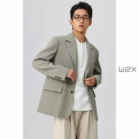 w2x春秋季竹节纹提花简约休闲西装外套男高级感小西服青年上衣潮商品大图