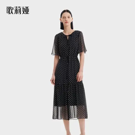 歌莉娅10MM波点黑色高级感真丝连衣裙女秋桑蚕丝裙子1B7L4K0Z0商品大图