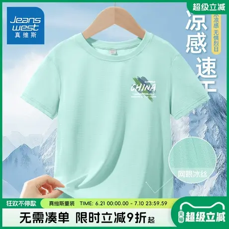 真维斯童装男童t恤短袖中大童夏季冰丝网眼半袖儿童透气速干体恤图片