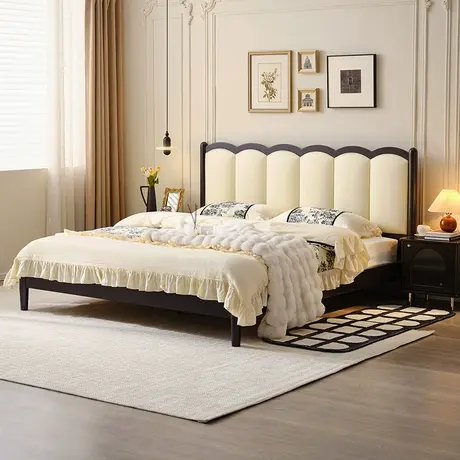 政府补贴全友家居法式复古实木脚双人床次卧小户型1米5单人赫本风商品大图