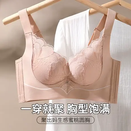 六月玫瑰【小胸聚拢】性感蕾丝内衣上托防下垂无钢圈收副乳文胸女商品大图
