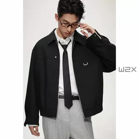 w2x2025春秋季新款翻领夹克男短款商务休闲行政外套高级感上衣潮商品大图