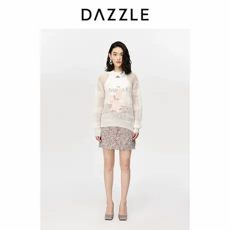 DAZZLE地素奥莱 春装奇妙兔镂空挑洞马海毛针织衫女图片