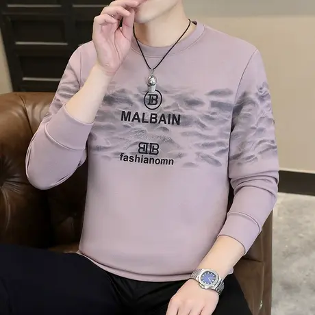 印花长袖T恤男韩版流青年学生修身款套头卫衣2055秋季新款打底衫商品大图
