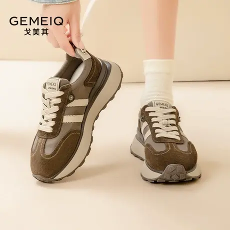 戈美其真皮德训鞋女款2025新款春季厚底女鞋网红爆款休闲运动板鞋商品大图