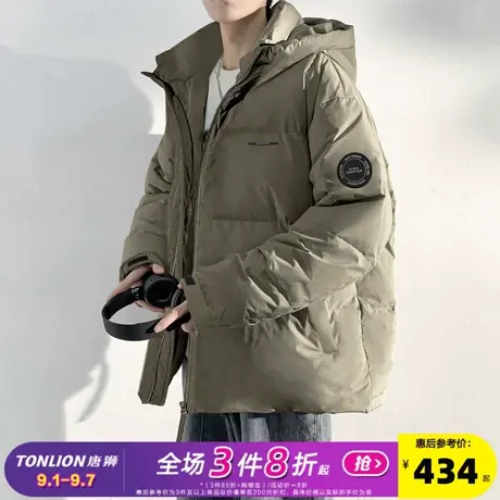 唐狮2024冬季新款羽绒服男连帽拼接撞色短款面包服加厚宽松外套潮商品大图