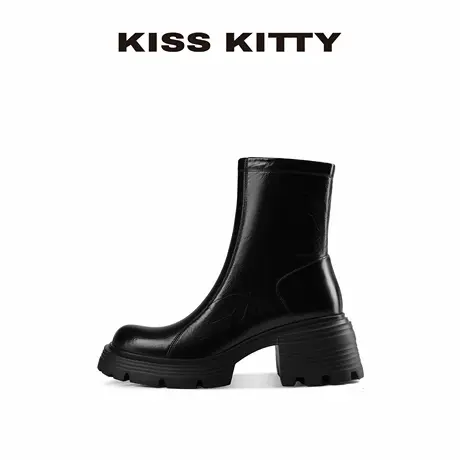 KISSKITTY切尔西靴女秋冬新款英伦风牛皮女靴厚底增高烟筒短靴商品大图
