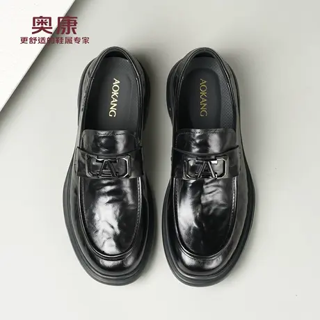 奥康 男鞋秋季新款商务皮鞋男士真皮透气休闲鞋一脚蹬乐福鞋子男L商品大图