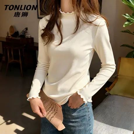 唐狮内搭打底衫女2026新款冬季女款修身显瘦保暖木耳边长袖上衣VB图片