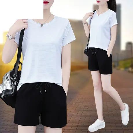 恋上17号速干运动套装女夏季跑步2023新款冰丝短袖短裤休闲两件套商品大图