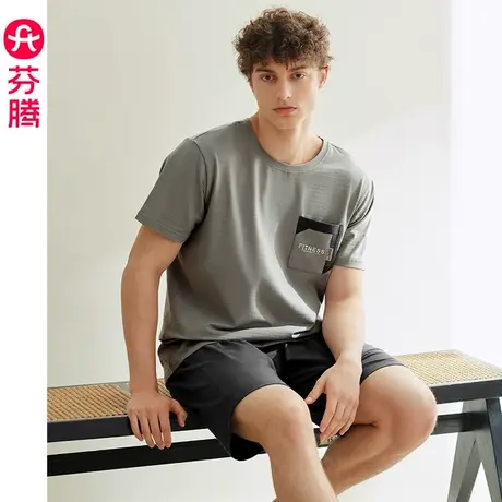 芬腾男士睡衣夏季薄款纯棉短袖套装青年宽松休闲大码可外穿家居服商品大图