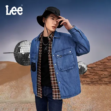 LeeXLINE23秋冬新品舒适工装口袋中浅蓝男牛仔棉服LMT0071266DE图片