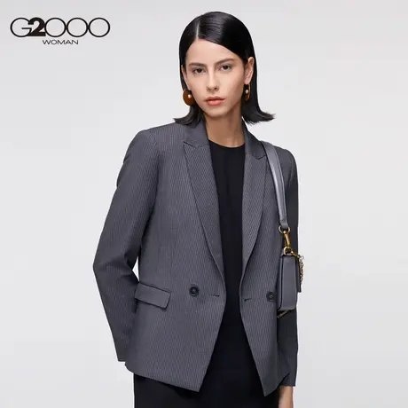 【直播秒杀】G2000女装秋季新品干练双排扣竖条纹气质通勤西服商品大图