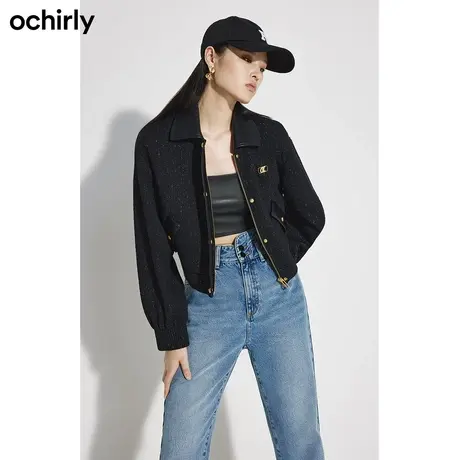 【七七酱专享】欧时力 亮丝提花呢小香外套 新款秋冬棉衣夹克图片