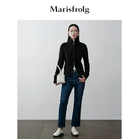 【商场同款】玛丝菲尔2023年冬新款蓝色修身显瘦百搭微喇牛仔裤商品大图