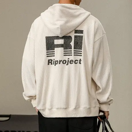 潮流男装连帽拉链卫衣大印花休闲男装圆领潮牌卫衣男士长袖卫衣商品大图