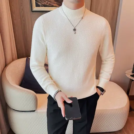 半高领毛衣秋冬季2023年新款纯色修身肌理感内搭华夫格针织衫线衣商品大图