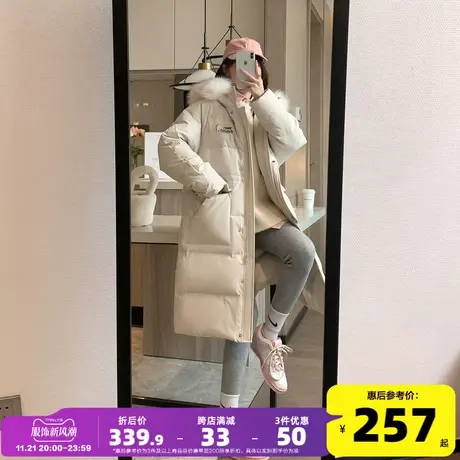 唐狮羽绒服女冬季2023年新款中长款过膝韩版时尚宽松加厚连帽外套图片