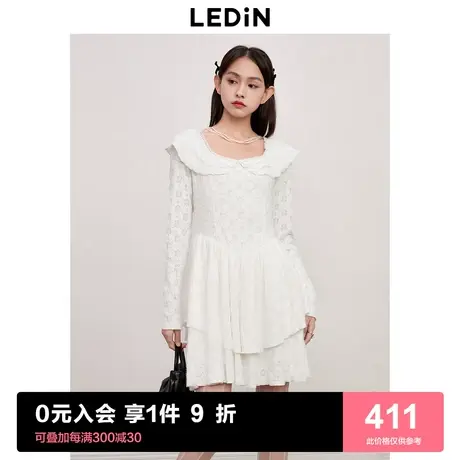乐町花边方领蕾丝娃娃裙2023年秋季新款绒感磨毛立体提花公主裙商品大图
