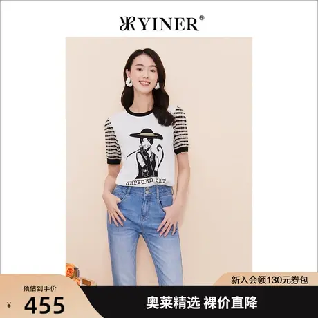 【赫本猫联名】YINER音儿女装2023夏季新款针织衫上衣商品大图