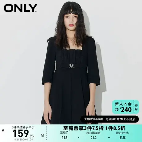 ONLY奥莱夏季复古方领A字露背绑带牛仔裙连衣裙女图片
