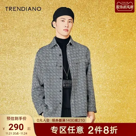 TRENDIANO官方潮牌男装秋冬复古小香风翻领呢子外套男潮流上衣商品大图