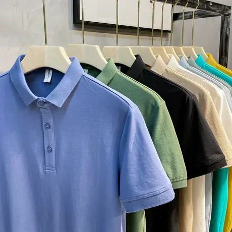 男士短袖Polo衫潮牌男装纯色翻领上衣服韩版夏季新款修身厚T恤衫商品大图