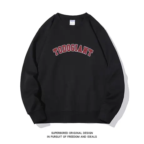 黑色圆领宽松长袖潮流字母印花卫衣男2023新款春秋季薄款美式男商品大图