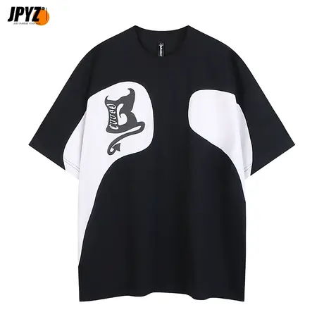 夏季重磅t恤男短袖纯棉圆领宽松拼色复古潮牌打底衫半袖情侣上衣商品大图