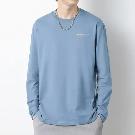 纯棉长袖t恤男装秋季潮流内搭打底衫字母印花体恤宽松全棉秋衣服图片