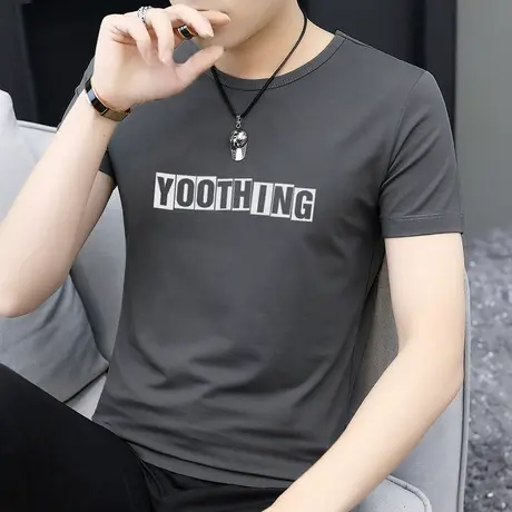 莫代尔冰丝t恤男短袖圆领上衣服夏季速干凉感半袖字母印花体恤衫商品大图