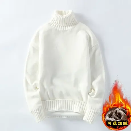 冬季高领毛衣男士加绒加厚款保暖韩版潮流宽松白色内搭ins打底衫商品大图